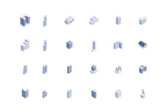 Isolated isometric white city buildings set vector design