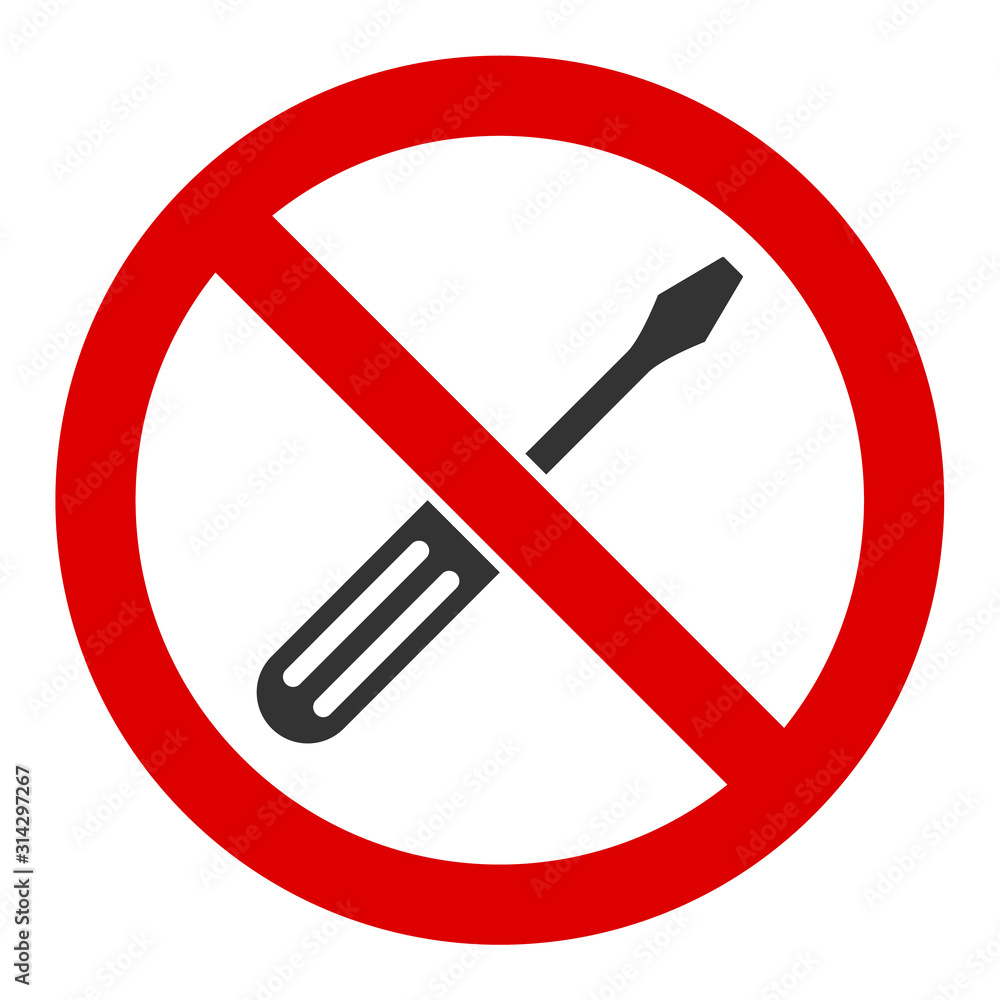Poster no screwdriver tuning vector icon. flat no screwdriver tuning symbol is isolated on a white backgrou