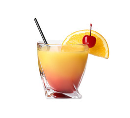 Fresh alcoholic Tequila Sunrise cocktail isolated on white