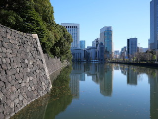２０２０年東京オリンピックの年の東京の風景　元日の皇居のお堀の風景