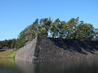 ２０２０年東京オリンピックの年の東京の風景　元日の皇居のお堀の風景