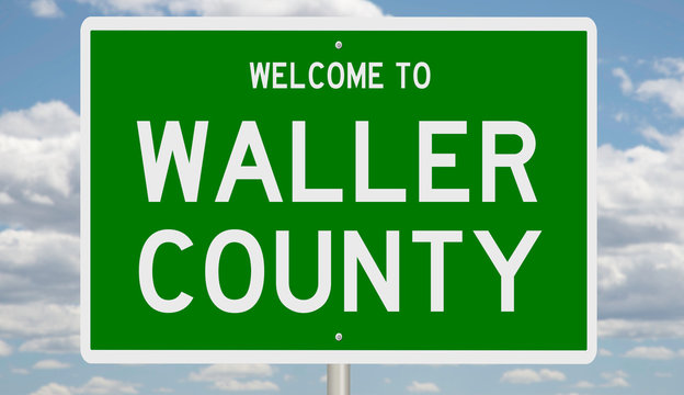Rendering of a green 3d highway sign for Waller County