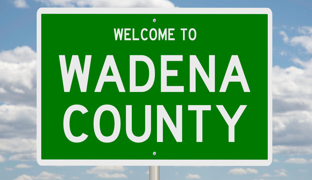 Rendering of a green 3d highway sign for Wadena County
