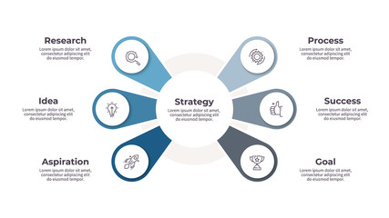Business infographic. Organization chart with 6 options. Vector template.