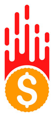 Rush falling dollar vector icon. Flat Rush falling dollar pictogram is isolated on a white background.