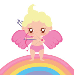 Baby cupid cartoon and rainbow vector design