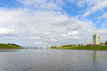 Fototapeta premium August 16, 2015: A bridge across the Cheboksary Bay. Cheboksary. Russia.