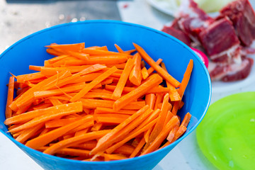 sliced straw carrots for cooking pilaf
