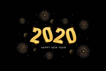 Happy New Year 2020 Greeting Design with Fireworks Vector Illustration Background