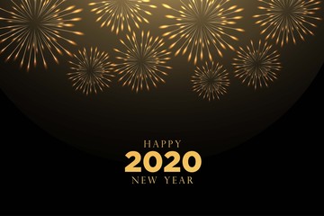 Happy New Year 2020 Greeting Design with Fireworks Vector Illustration Background