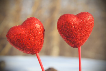 Valentines Red Hearts with nature background