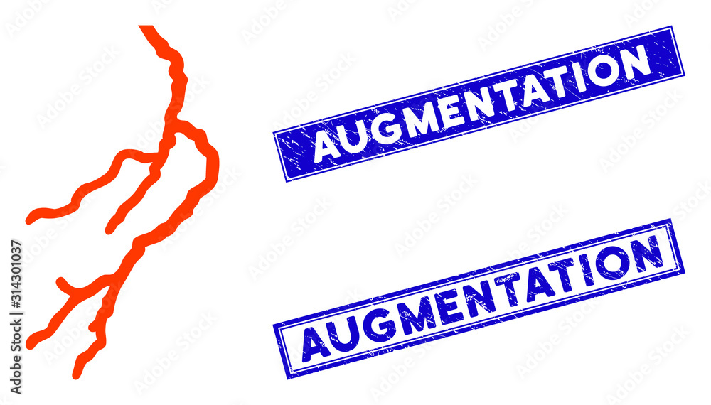 Poster flat vector lightning pictogram and rectangular augmentation rubber prints. a simple illustration ic