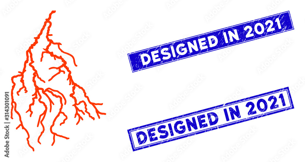 Poster flat vector lightning icon and rectangular designed in 2021 seal stamps. a simple illustration iconi