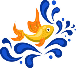 Golden Fish Marine Aquarium Pet Cartoon Flat Vector Illustration Icon Logo Template