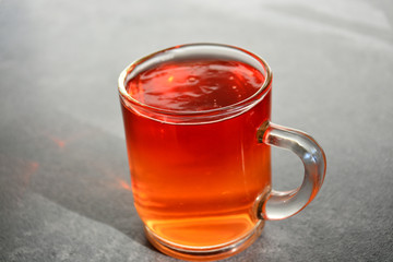 Glass cup with delicious fruit jelly.