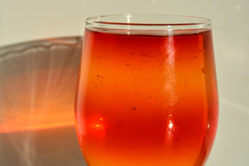 Glass cup with delicious fruit jelly.