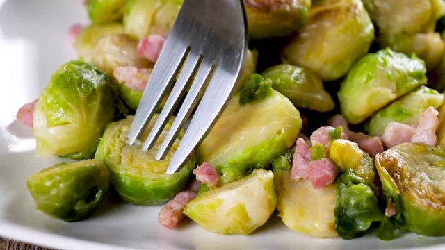 fried brussels sprouts with bacon