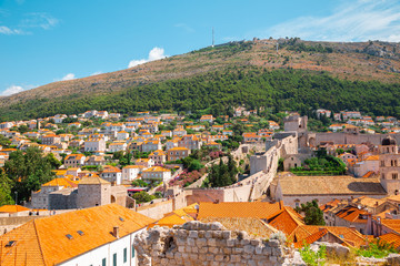 Fototapeta na wymiar Dubrovnik old town and city walls panorama view in Croatia