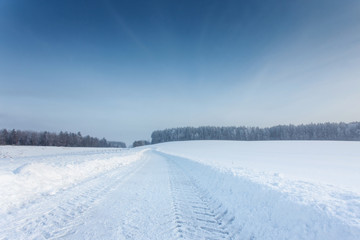 Fototapeta premium winter landscape with the road in the snow