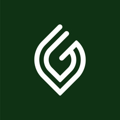 Initial letter G logo template with leaf line art symbol in flat design monogram illustration