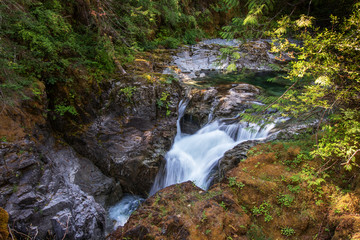 Many waterfalls before the big one, Qualicum Falls, Vancouver Island, BC, Canada