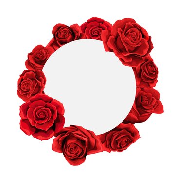 Valentines day Red rose flowers circle frame design element vector illustration