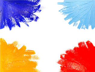 Collection of photos paint brush stroke texture ochre yellow red blue watercolor isolated - 314304822