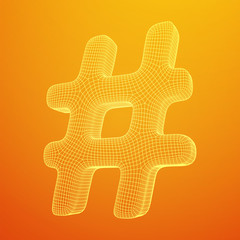 Hashtag icon. Concept of social media, micro blogging PR and popularity. Wireframe low poly mesh vector illustration