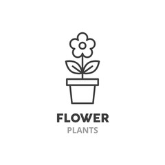 Flower in pot line icon. Home gardening, planting vector illustration, isolated on white background.