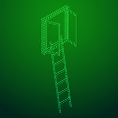 Ladder with open window. Business concept in opportunity. Wireframe low poly mesh vector illustration.