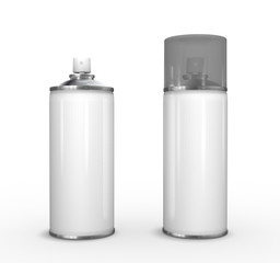 2 Weisse Spray Flaschen leer mit und ohne Verschlu&szlig;kappe, freigestellt