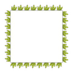 Square frame with bright green leaves. Isolated wreath on white background for your design