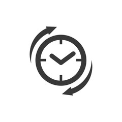 Restore Clock glyph icon. Image style is a flat icon symbol inside a circle. Clock inside recycle arrows. Stock vector illustration isolated on white background.