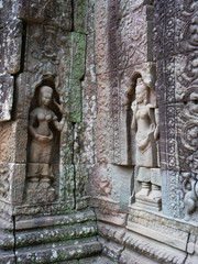 Stone rock carving art at Ta Som temple in Angkor Wat complex, Siem Reap Cambodia.