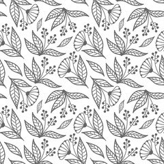 SEAMLESS PATTERN WITH PLANT ELEMENTS ON A WHITE BACKGROUND