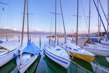 Fototapeta na wymiar Moored yachts on Bodensee