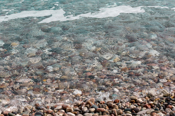 Pebble beach on the famous turkish Konyaalti Beach, Antalya, Turkey
