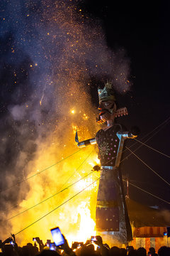 Ghaziabad, Uttar Pradesh, India, October 2019. On Dussehra, People burn Ravana Effigies but spare a Thought for Environment