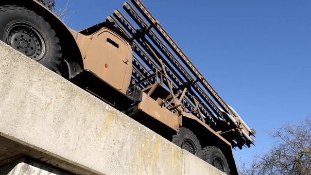 Famous Russian Katyusha rocket launcher details slow tilt 4K video