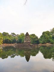 Landscape view with reflection of Neak Pean or Neak Poan in Angkor Wat complex, Siem Reap Cambodia