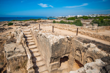 For the wealth of burials of the inhabitants of ancient Paphos, this place was called the Royal Tombs. But the Romans plundered the graves and set up a quarry here.       