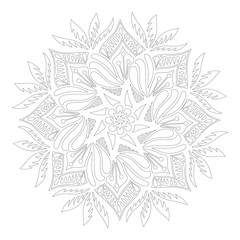 Abstract monochrome circular tracery and patterned snowflake.