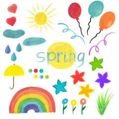 decoration, set, watercolor, background, spring, beautiful, watercolour, design, flower, symbol, illustration, natural, graphic, wallpaper, hand, art, style, color, summer, paint, cartoon, isolated, s