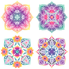 Set of four mandalas floral elements. gradient fill