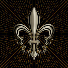 fleur de lis abstract background with golden ornament - obrazy, fototapety, plakaty