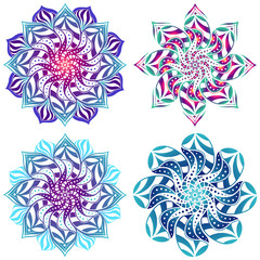 Set of four mandalas bright, stylish illustration