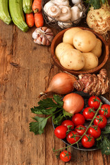 fresh vegetables on wooden table