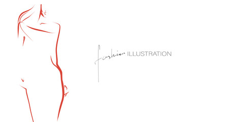 Silhouette of young slender woman, model. Fashion illustration in sketch style. Vector