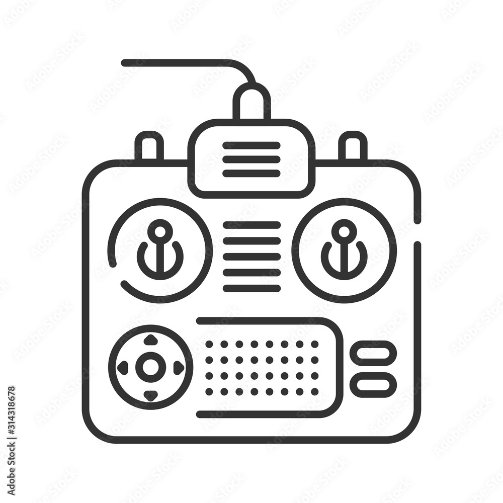 Poster remote controller for car, drone, fly and other devices and toys black line icon. remote control pan