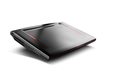 Side view of gaming laptop on white isolated background. Laptop designed for gamers or professional players or 3d rendering
